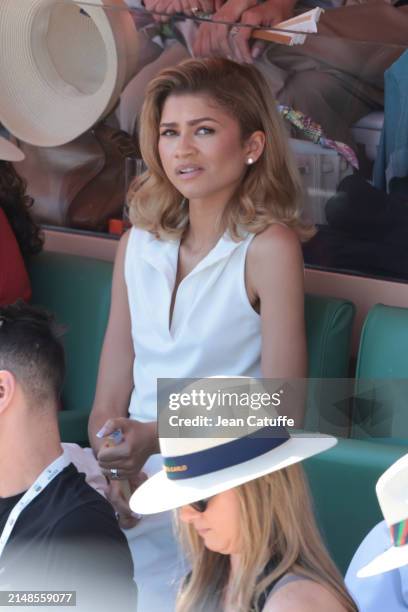 Zendaya Coleman attends day 7 of the Rolex Monte-Carlo Masters at Monte-Carlo Country Club on April 13, 2024 in Roquebrune-Cap-Martin near...