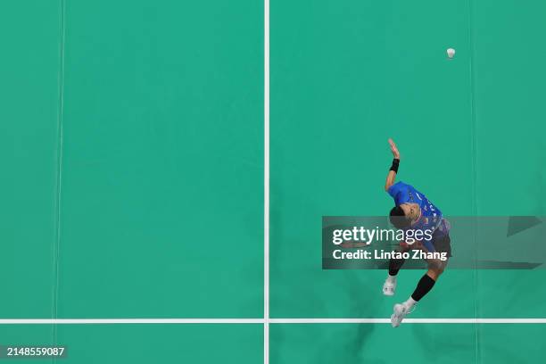 Jonatan Christie of Indonesia competes in the Men's Singles Semi Finals match against Shi Yuqi of China during day five of the 2024 BAC Badminton...