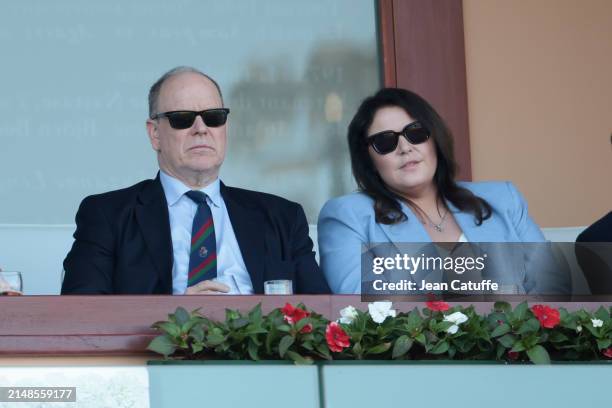 Prince Albert II of Monaco and Melanie-Antoinette de Massy attend day 7 of the Rolex Monte-Carlo Masters at Monte-Carlo Country Club on April 13,...