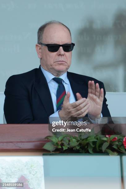 Prince Albert II of Monaco attends day 7 of the Rolex Monte-Carlo Masters at Monte-Carlo Country Club on April 13, 2024 in Roquebrune-Cap-Martin near...