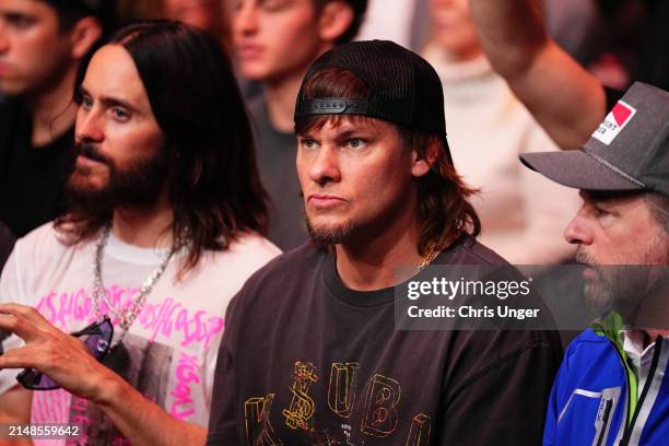 Jared Leto, Theo Von and David Spade attend the UFC 300 event at T-Mobile Arena on April 13, 2024 in Las Vegas, Nevada.