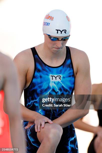 Katie Ledecky competes in the Women's 800m Freestyle final on Day 4 of the TYR Pro Swim Series San Antonio at Northside Swim Center on April 13, 2024...