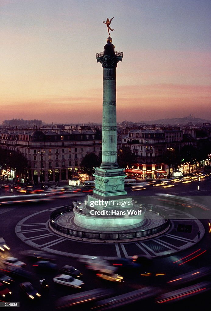 PLACE DE LA BASTILLE AT DUSK IN PARIS