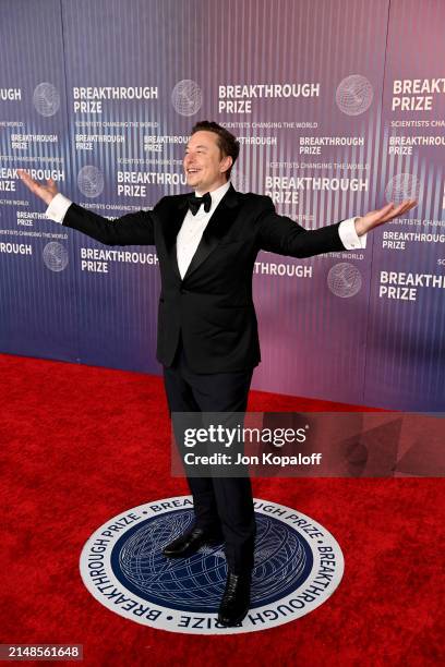 Elon Musk attends the 10th Breakthrough Prize Ceremony at the Academy of Motion Picture Arts and Sciences on April 13, 2024 in Los Angeles,...