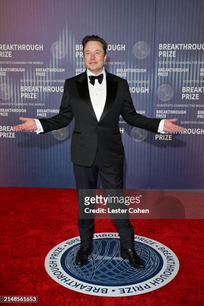 Elon Musk attends the 10th Breakthrough Prize Ceremony at the Academy of Motion Picture Arts and Sciences on April 13, 2024 in Los Angeles,...