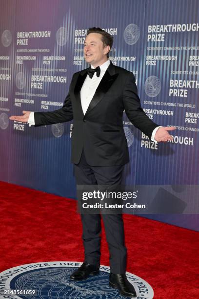 Elon Musk attends the 10th Breakthrough Prize Ceremony at the Academy of Motion Picture Arts and Sciences on April 13, 2024 in Los Angeles,...