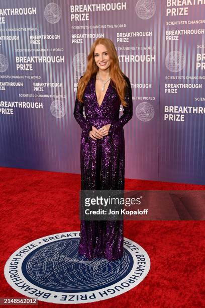 Jessica Chastain attends the 10th Breakthrough Prize Ceremony at the Academy of Motion Picture Arts and Sciences on April 13, 2024 in Los Angeles,...