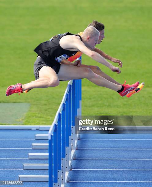 Heat 2 of the Men's 100m Hurdles Sam Hurwood of Queensland 1st and Mitchell Lightfoot of NSW second during the 2024 Australian Athletics...