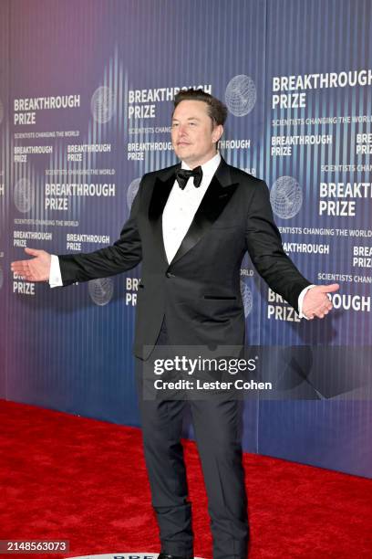 Elon Musk attends the 10th Breakthrough Prize Ceremony at the Academy of Motion Picture Arts and Sciences on April 13, 2024 in Los Angeles,...