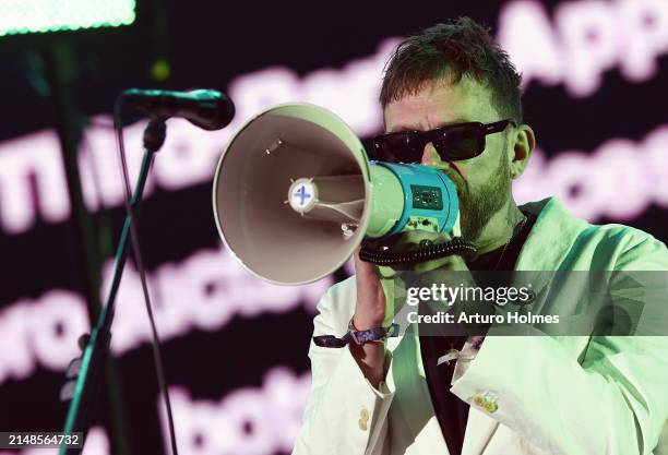 Damon Albarn of Blur performs at the Coachella Stage during the 2024 Coachella Valley Music and Arts Festival at Empire Polo Club on April 13, 2024...