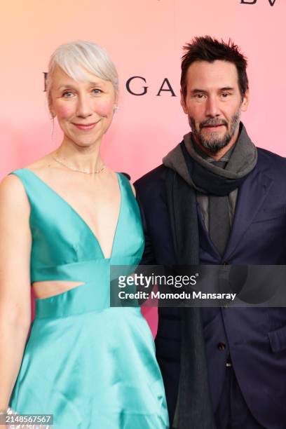 Alexandra Grant and US actor Keanu Reeves attend the MOCA Gala 2024 at The Geffen Contemporary at MOCA on April 13, 2024 in Los Angeles, California.
