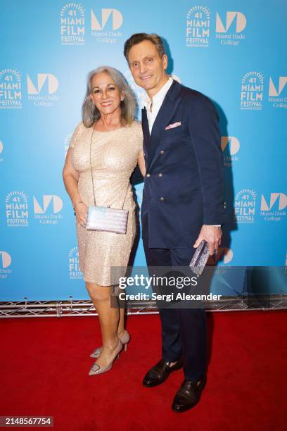 Muñeca Fuentes and Tony Goldwyn attend the award ceremony and “Ezra” closing night screening during 41st Miami Film Festival at Adrienne Arsht Center...