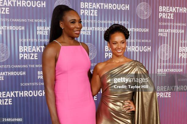 Venus Williams and Alicia Keys attend the 2024 Breakthrough Prize Ceremony at Academy Museum of Motion Pictures on April 13, 2024 in Los Angeles,...