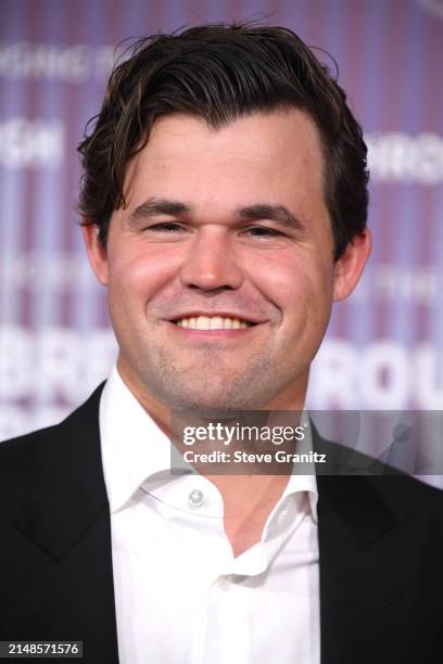 Magnus Carlsen arrives at the 10th Annual Breakthrough Prize Ceremony at Academy Museum of Motion Pictures on April 13, 2024 in Los Angeles,...