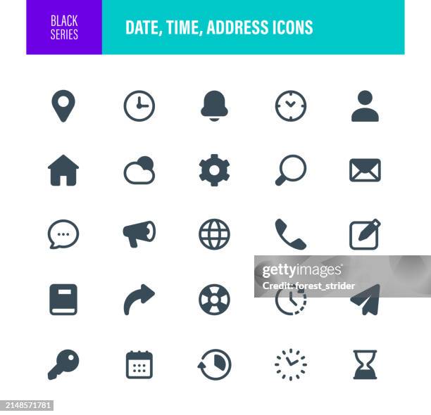 stockillustraties, clipart, cartoons en iconen met date, time, address location icons - bewegwijzeringspictogram