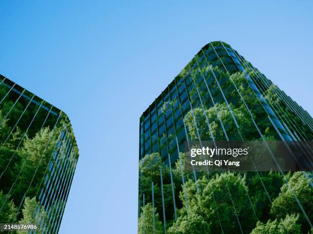 multiple exposure of financial building - emissioni di co2 foto e immagini stock