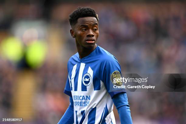 Carlos Baleba of Brighton during the Premier League match between Burnley FC and Brighton & Hove Albion at Turf Moor on April 13, 2024 in Burnley,...