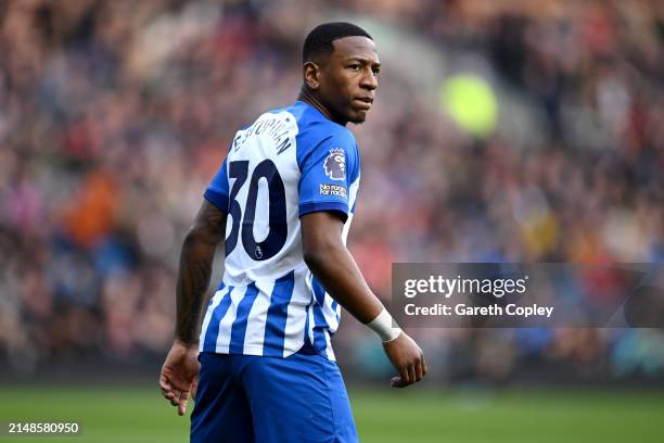 Of Brighton during the Premier League match between Burnley FC and Brighton & Hove Albion at Turf Moor on April 13, 2024 in Burnley, England.