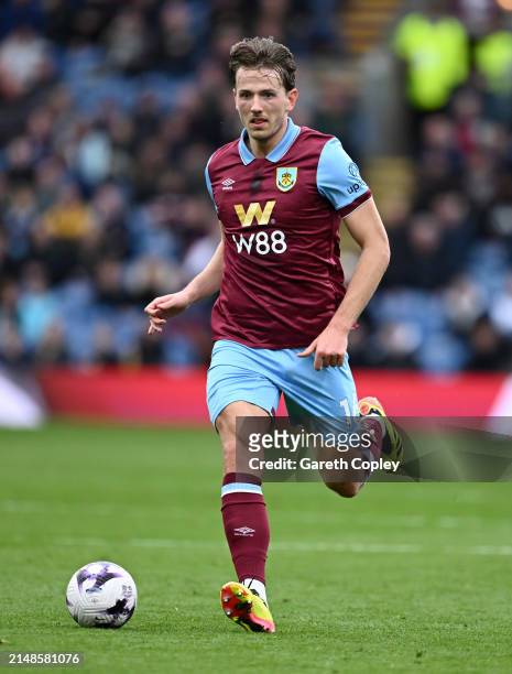 Sander Berge of Burnley during the Premier League match between Burnley FC and Brighton & Hove Albion at Turf Moor on April 13, 2024 in Burnley,...