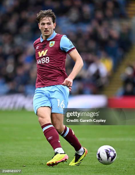 Sander Berge of Burnley during the Premier League match between Burnley FC and Brighton & Hove Albion at Turf Moor on April 13, 2024 in Burnley,...