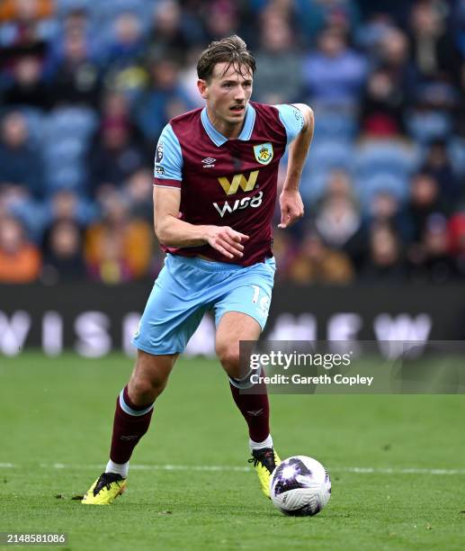 Sander Berge of Burnley during the Premier League match between Burnley FC and Brighton & Hove Albion at Turf Moor on April 13, 2024 in Burnley,...