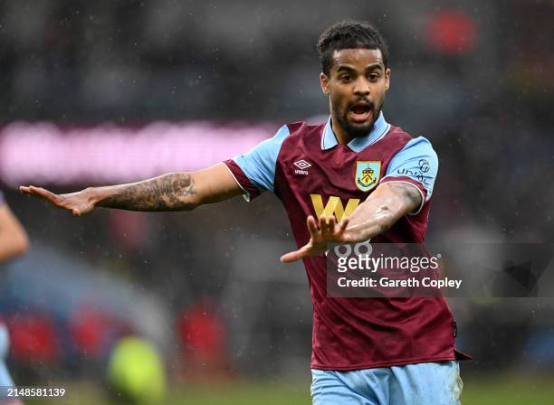 Lorenz Assignon of Burnley during the Premier League match between Burnley FC and Brighton & Hove Albion at Turf Moor on April 13, 2024 in Burnley,...