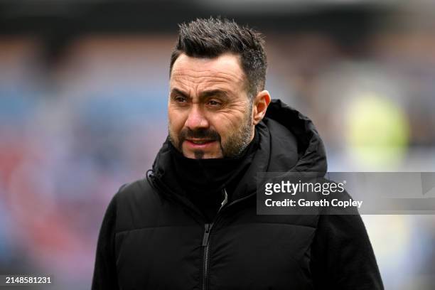 Brighton manager during the Premier League match between Burnley FC and Brighton & Hove Albion at Turf Moor on April 13, 2024 in Burnley, England.