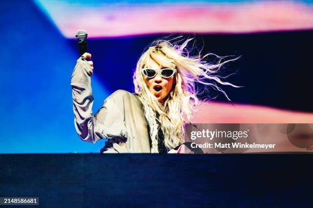 Grimes performs at the Sahara Stage at the 2024 Coachella Valley Music And Arts Festival - Weekend 1 - Day 2 at Empire Polo Club on April 13, 2024 in...