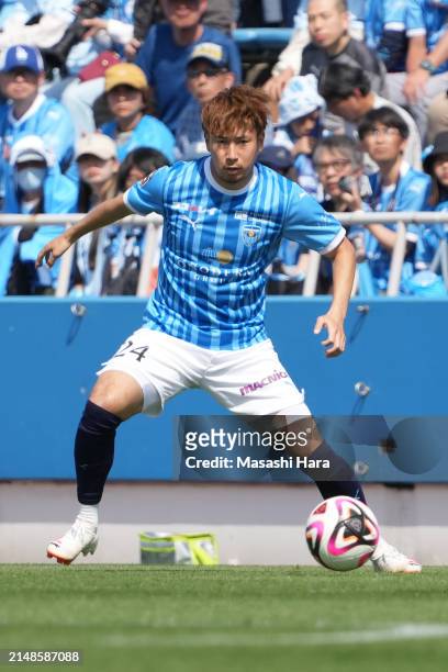 Akito Fukumori of Yokohama FC in action during the J.LEAGUE MEIJI YASUDA J2 10th Sec. Match between Yokohama FC and Fujieda MYFC at NHK Spring...