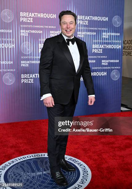 Elon Musk attends the 10th Annual Breakthrough Prize Ceremony at Academy Museum of Motion Pictures on April 13, 2024 in Los Angeles, California.