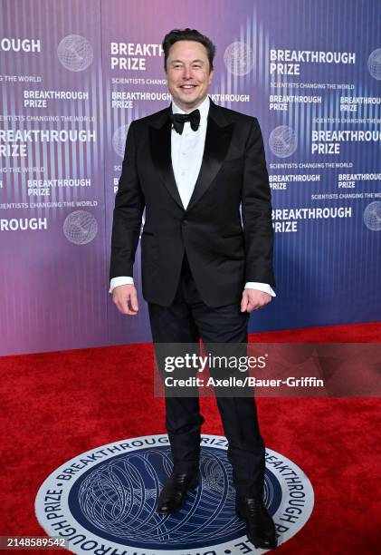 Elon Musk attends the 10th Annual Breakthrough Prize Ceremony at Academy Museum of Motion Pictures on April 13, 2024 in Los Angeles, California.