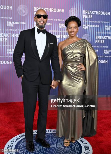 Swizz Beatz and Alicia Keys attend the 10th Annual Breakthrough Prize Ceremony at Academy Museum of Motion Pictures on April 13, 2024 in Los Angeles,...