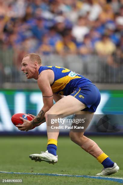 Bailey J. Williams of the Eagles in action during the round five AFL match between West Coast Eagles and Richmond Tigers at Optus Stadium, on April...