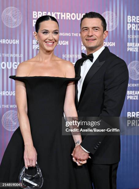 Katy Perry and Orlando Bloom attend the 10th Annual Breakthrough Prize Ceremony at Academy Museum of Motion Pictures on April 13, 2024 in Los...
