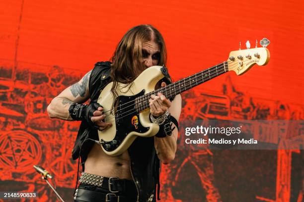 Allan Lundholm of Necrophobic performs during a Mx Metal Festo 2024 at velodromo on April 13, 2024 in Monterrey, Mexico.