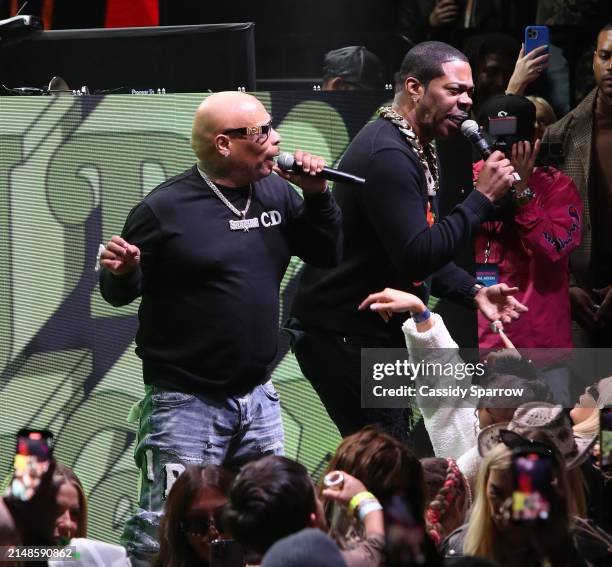 Spliff Star and Busta Rhymes perform at Liquid I.V. Presents Neon Carnival In Association With Patrón El Alto And The Levi's Brandon April 13, 2024...