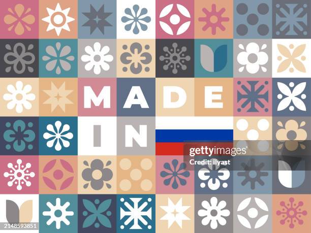 mosaic pattern design for made in russia - manufacturing floor stock illustrations