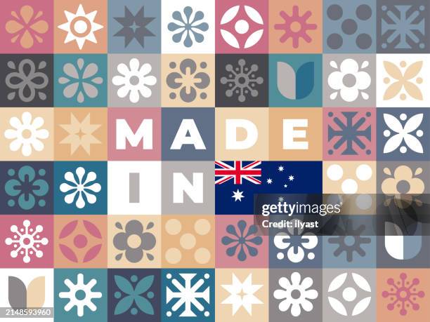 mosaic pattern design for made in australia - manufacturing floor stock illustrations