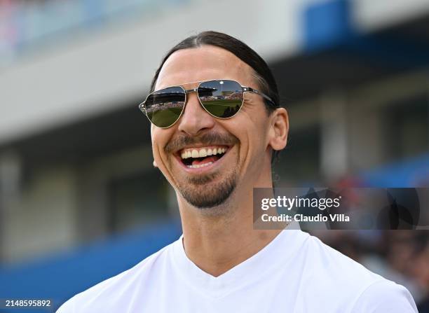 Zlatan Ibrahimovic of AC Milan attends before the Serie A TIM match between US Sassuolo and AC Milan at Mapei Stadium - Citta' del Tricolore on April...