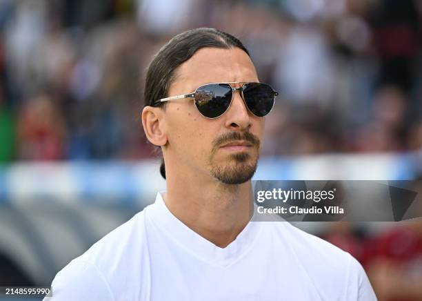 Zlatan Ibrahimovic of AC Milan attends before the Serie A TIM match between US Sassuolo and AC Milan at Mapei Stadium - Citta' del Tricolore on April...