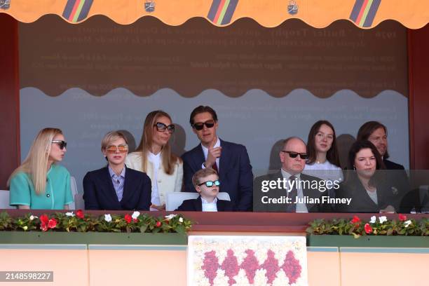 Charlene, Princess of Monaco, Prince Jacques of Monaco, Prince Albert II of Monaco and Melanie-Antoinette de Massy in their seats prior to the Men's...