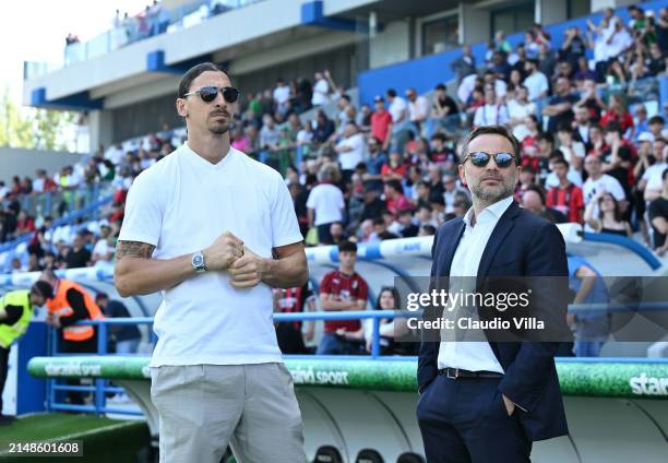 Giorgio Furlani CEO of AC Milan and Zlatan Ibrahimovic attend the Serie A TIM match between US Sassuolo and AC Milan at Mapei Stadium - Citta' del...