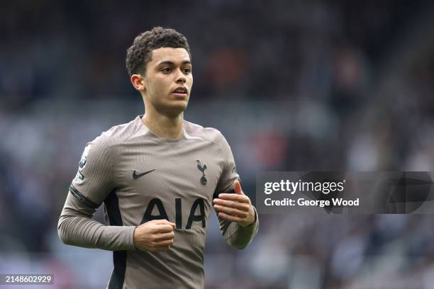 Brennan Johnson of Tottenham Hotspur looks on during the Premier League match between Newcastle United and Tottenham Hotspur at St. James Park on...