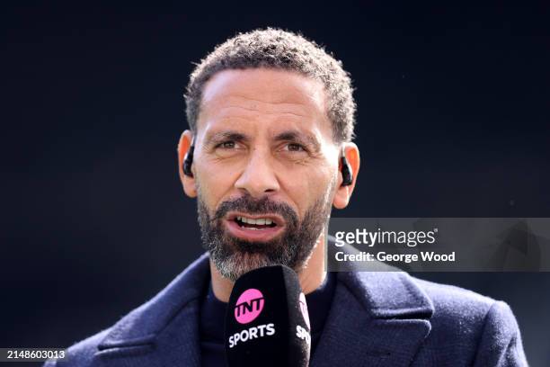 Pundit and former footballer, Rio Ferdinand speaks with TNT Sports prior to the Premier League match between Newcastle United and Tottenham Hotspur...