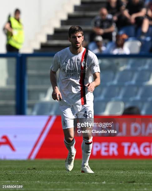 Matteo Gabbia of AC Milan in action during the Serie A TIM match between US Sassuolo and AC Milan at Mapei Stadium - Citta' del Tricolore on April...