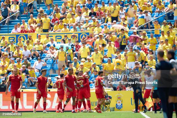 Youssef En Nesyri of Sevilla CF celebrates his goal during the Spanish league, La Liga EA Sports, football match played between UD Las Palmas and...