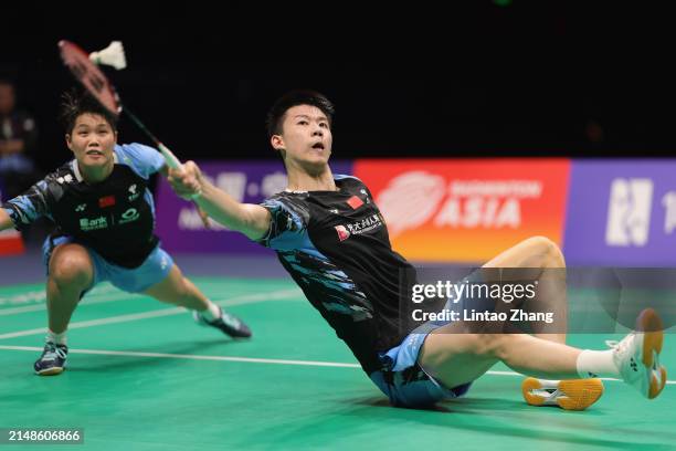 Feng Yanzhe and Huang Dongping of China compete in the Mixed Doubles Final match against Seo Seung Jae and Chae Yu Jung of Korea during day six of...