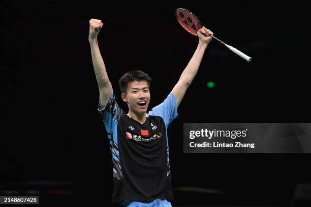 Feng Yanzhe and Huang Dongping of China celebrate the victory in the Mixed Doubles Final match against Seo Seung Jae and Chae Yu Jung of Korea during...