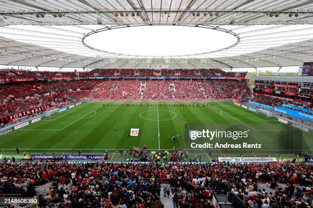General view inside the stadium prior to the Bundesliga match between Bayer 04 Leverkusen and SV Werder Bremen at BayArena on April 14, 2024 in...