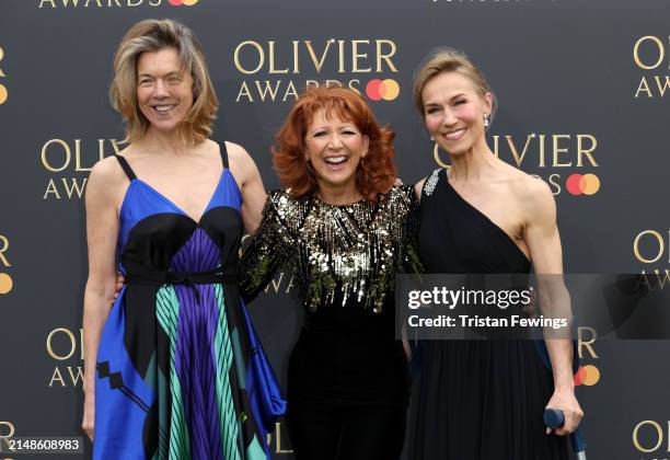 Janie Dee, Bonnie Langford and Joanna Riding attend The Olivier Awards 2024 at The Royal Albert Hall on April 14, 2024 in London, England.